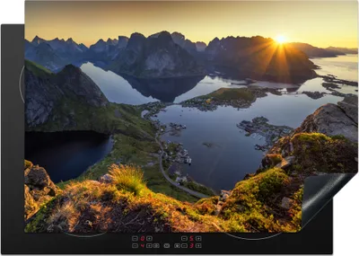 Produktbild von KitchenYeah© Herdabdeckplatte Sonnenuntergang auf den Lofoten , 75x52cm, Küche Deko, Glaskeramikkochfeld Herdabdeckung, Abdeckplatte fùr Kochfeld