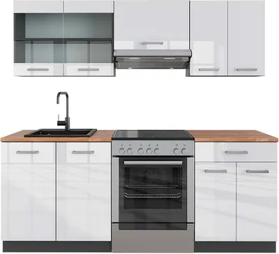 Cuisine équipée Vicco R-LINE Single 140 Cm – Blanc Brillant – Kitchenette Design