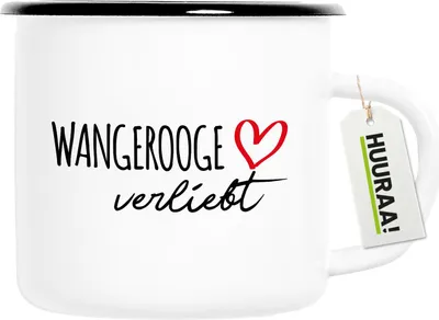 Produktbild von Huuraa Emaille Tasse Wangerooge verliebt 300ml Vintage Campingbecher Geschenkidee