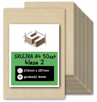 Zdjęcie produktu dla Sklejka brzozowa, formatki prostokątne do cięcia laserem i grawerowania – CNC, modelarstwo, pirografia, decoupage, malowanie, dekoracje i rękodzieło DIY – klasa 2 – A4, 21 × 29,7 cm (210 × 297 mm) – 4 mm – 50 szt.