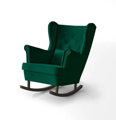 Produktbild von Schaukelsessel Fabio mit Holzbeine, Ohrensessel aus Velours, Polstersessel mit Wellenfedern(Stoff: kronos 19 -dunkelgrün, Beinefarbe:Wenge)