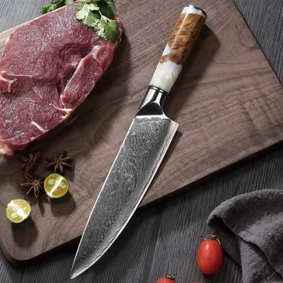 Produktbild von Hanamaki Damastküchenmesser - Hochwertiges VG-10 Stahlmesser in Weiß KP14031