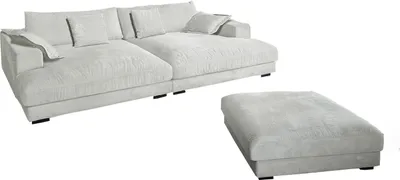 Produktbild von KAWOLA Big Sofa MADELINE Cord hellgrau mit Hocker und 4 Zierkissen