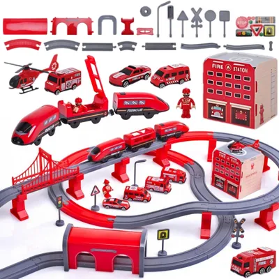 Produktbild von Woopie Elektrische Eisenbahnwaggons, Feuerlöschhubschrauberwagen, 92-tlg.