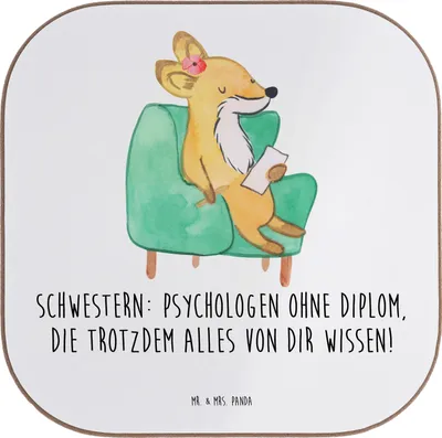 Produktbild von Mr. & Mrs. Panda Getränkeuntersetzer Schwestern Psychologen - Weiß - Geschenk, Tischuntersetzer, Familiengeschenk, gläseruntersetzer, Familie, Geschwisterliebe, Schwester