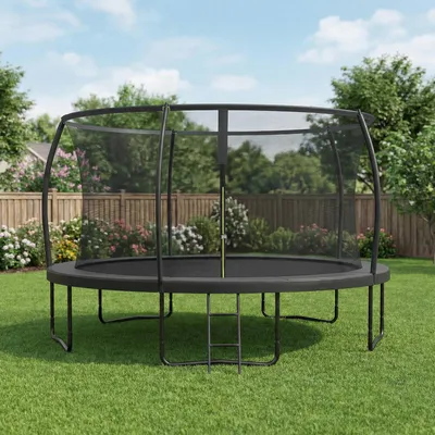 Produktbild von SONGMICS Trampolin 427 cm d, Gartentrampolin mit Sicherheitsnetz, 180 cm hohe Stangen, Randabdeckung, Leiter, schwarz