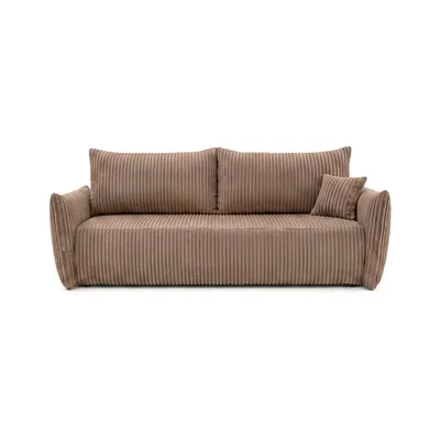 Produktbild von Sofa MELIO mit Schlaffunktion und Bettkasten – modernes Schlafsofa aus Cord für Wohnzimmer und Gästezimmer, bequemes 3-Sitzer Bettsofa, Dunkelbeige
