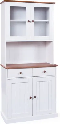 Image de Wright Buffet, 2 portes, 2 portes vitrées, 2 tiroirs, blanc, marron.