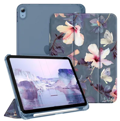 Produktbild von Fintie Hülle für iPad (A16) 11./10. Generation (2025/2022) mit Stifthalter – ultradünne, leichte Schutzhülle mit Hart-PC, Transparente Rückseite, Hibiskus