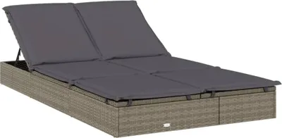 Produktbild von Sonnenliege für 2 Personen mit Auflage Grau Poly Rattan