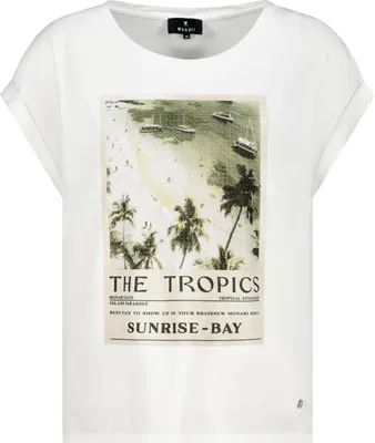 Produktbild von Monari Damen T-Shirt mit Tropics-Print und Strasssteinen, Creme, Größe 44
