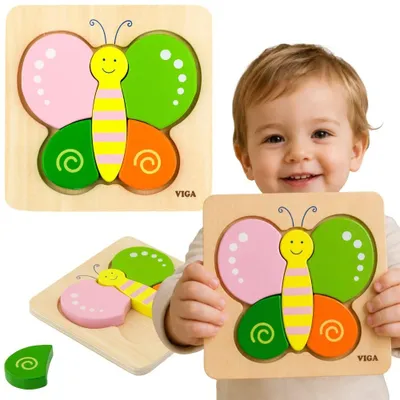 Image de Premier puzzle en bois « Papillon » de Viga Baby