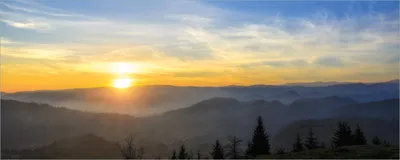 Produktbild von Wallario selbstklebendes Poster - Sonnenaufgang über dem Schwarzwald, Größe: 50 x 125 cm