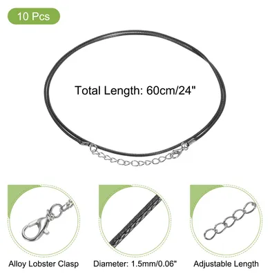 Produktbild von 10 Stš¹ck 24 Zoll Gewachste Halskette Schnur, Gro?handel Halskette Schnur mit Verschluss 1,5 mm Gewachste Leder Schnur Seil fš¹r Schmuckherstellung DIY Armband Anh?nger, Schwarz