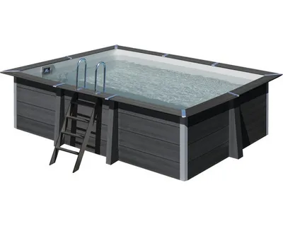 Produktbild von Aufstellpool WPC-Pool-Set Gre eckig 466x326x124 cm inkl. Sandfilteranlage, Skimmer, Leiter, Filtersand & Bodenschutzvlies grau