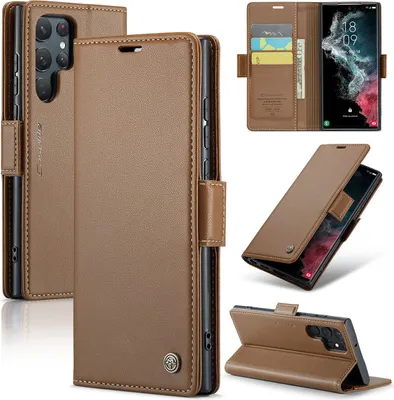 Produktbild von Galaxy S22 Ultra 5G Hülle, Leder Brieftasche Kartenfach Schutzhülle mit Standfunktion für Samsung Galaxy S22 Ultra 5G Braun