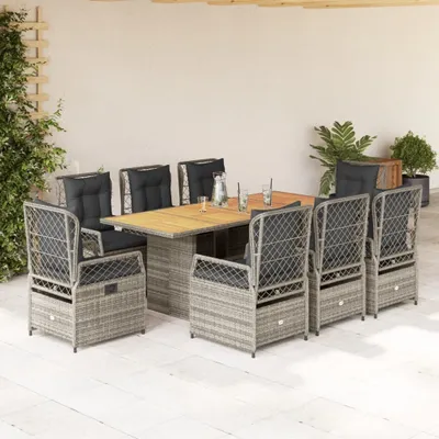 Produktbild von Möbel 9-tlg. Garten-Essgruppe mit Kissen Grau Poly Rattan - Gartenmöbelgarnituren 3262931