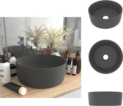 Zdjęcie produktu dla vidaXL Luksusowa okrągła umywalka matowa ciemnoszara 40x15 cm ceramiczna - Umywalka łazienkowa