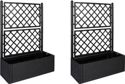 Produktbild von 2 x Spalier, Pflanzkasten Outdoor - wetterfest, UV- & frostbeständig, Kunststoff Rattan Optik, 100x43x142 cm, für Garten & Balkon - Breit, Anthrazit