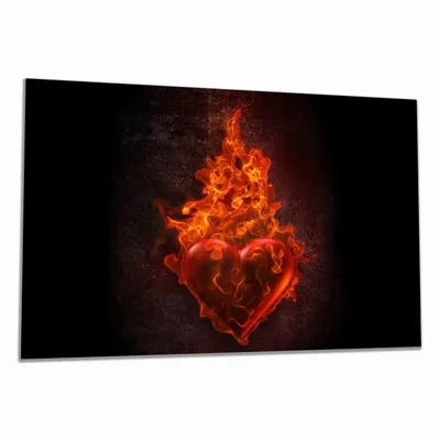 Produktbild von Wallario Herdabdeckplatte aus Glas, Größe 80 x 52 cm 1-teilig, Motiv Brennendes Herz - in roten Flammen