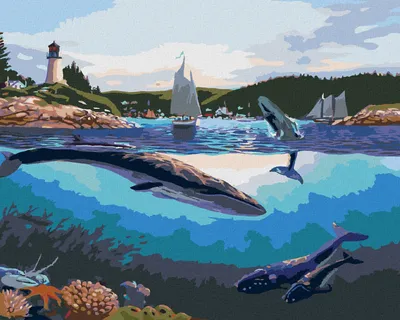 Immagine prodotto di Zuty - Dipingere con i numeri - BALENE E CITTÀ COSTIERA (ROBERT JOHNSON), 40x50 cm, tela tesa su telaio