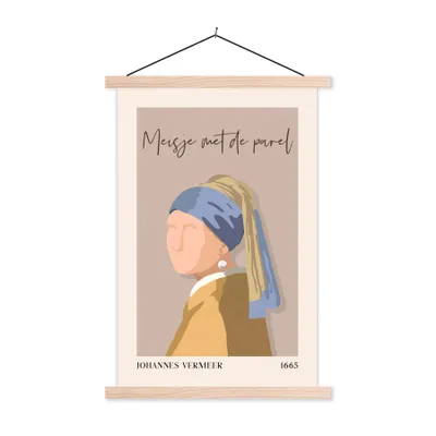 Produktbild von MuchoWow® Textilposter Mädchen mit einem Perlenohrring - Rosa - Alte Meister - Vintage 120x180 cm mit holzfarbenen Rahmen - Textil-Plakat