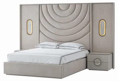 Obrázek produktu pro Bett Modern Béžová Zlatá Elegantní Čalouněná Postel Dvojlůžko Rám postele