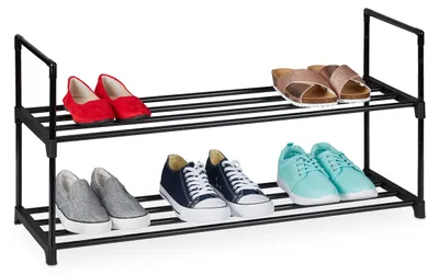 Produktbild von Relaxdays Schuhregal, 2 Ebenen, Stecksystem, HBT: 38x92x30 cm, Metall Schuhablage, platzsparend, Schuhgestell, schwarz
