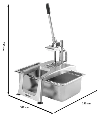 Produktbild von SARO Pommesschneider für Gastronomie – Manuell – Inkl. 8×8 mm Schneidegitter – Mit Saugfüßen & verlängertem Hebel für einfache Nutzung – Modell CF-5