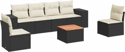 Produktbild von vidaXL 7-tlg. Garten-Sofagarnitur mit Kissen Schwarz Poly Rattan