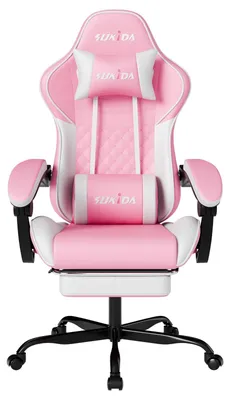 Gaming-Stuhl mit Fußstütze, Kunstleder, rosa, höhenverstellbar