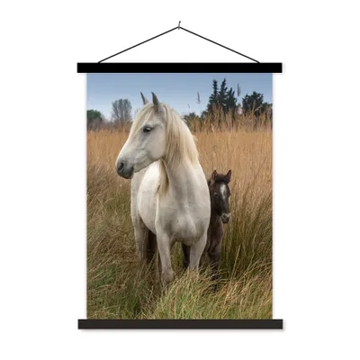 Produktbild von MuchoWow® Textilposter Pferd mit Fohlen in der Camargue 90x120 cm mit schwarzem Rahmen - Dekoration