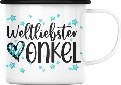 Produktbild von Trendation - Bester Onkel Emaille Tasse Geschenk Emaille Tassen Geburtstag Geschenkideen Weihnachten (Schwarz)