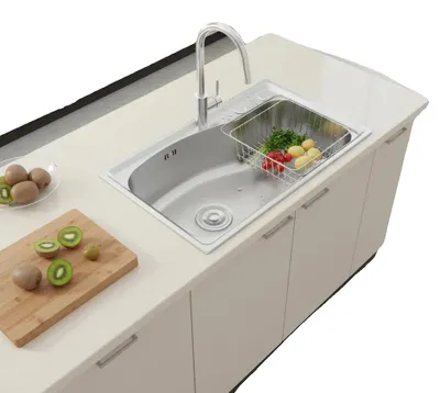 Immagine prodotto di Lavello da cucina, acciaio inossidabile 304, 65 x 44 x 20 cm, vasca singola, da incasso / da appoggio, monoforo