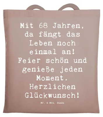 Produktbild von Mr. & Mrs. Panda Tote Bag Spruch 68. Geburtstag Freude - Braun Pastell - Geschenk, Alter, liebevolle Geschenke, am Leben, Lebensjahr, Feiern, Jutetasche, Meilenstein