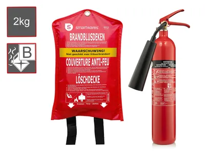 Produktbild von Set: CO2-Feuerlöscher 2 Kilogramm, Auto, Brandklasse B + Löschdecke Brandschutz