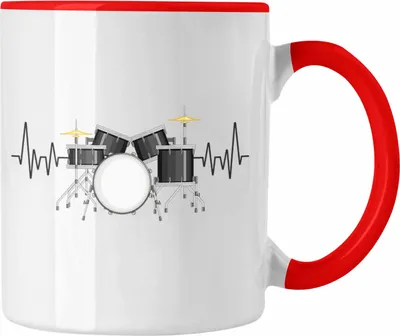 Produktbild von Trendation - Schlagzeug Herzschlag Tasse Geschenk für Schlagzeug-Spieler Hobby Geschenkidee (Rot)