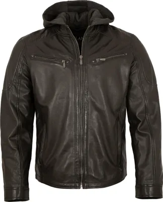 Produktbild von Jilani Collection - Herren Lederjacke Kapuze Lammnappa dunkelbraun : 48