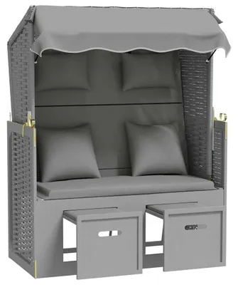 Produktbild von vidaXL Strandkorb mit Kissen Poly Rattan und Massivholz Grau