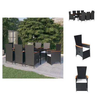 Produktbild von vidaXL 9-tlg. Garten-Essgruppe mit Auflagen Schwarz - Gartenmöbel-Sets