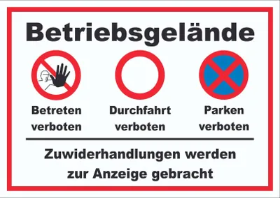 Produktbild von Schild Betriebsgelände Betreten Durchfahrt Parken A6 (105x148mm)