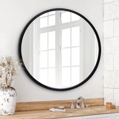 Produktbild von 81 cm großer runder Spiegel mit Rahmen - Kreis für Badezimmer, Schlafzimmer, Eingang, Wohnzimmer - große runde Wanddekoration aus Glas