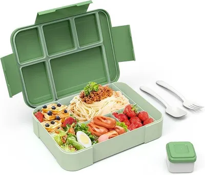 Produktbild von Bento-Box für Kinder mit Fächern, 1330 ml, auslaufsichere Lunchbox, Snackbox mit 6 Fächern, Frühstücksbox für Kleinkinder, Schulbrotdose, Lunchbox für Erwachsene, blau