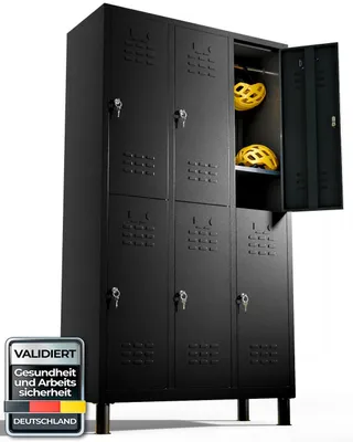 Image de Armoires individuelles TwinThink, 180 x 97 x 40 cm, armoires métalliques, 6 portes, casier métallique, avec serrure, armoires métalliques, couleur noire