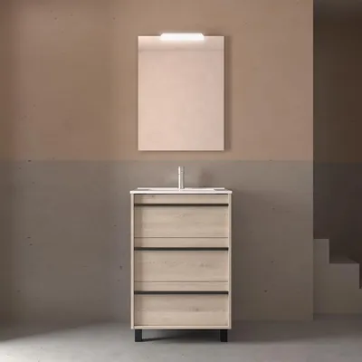 Image de Meubles de salle de bain ATTILA 600 : ensemble comprenant 3 tiroirs, meuble sous vasque et miroir