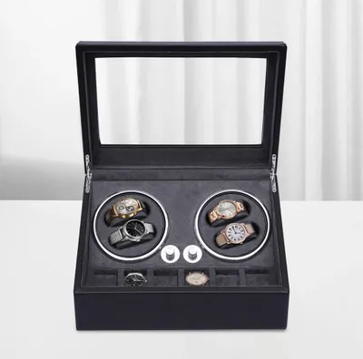 Produktbild von Olvy Uhrenbeweger für 4 Uhren, LED-Beleuchtung, Watchwinder Box, Extrem Leisem Mabuchi Motor, Flexiblem Uhrenkissen, Watch Winder