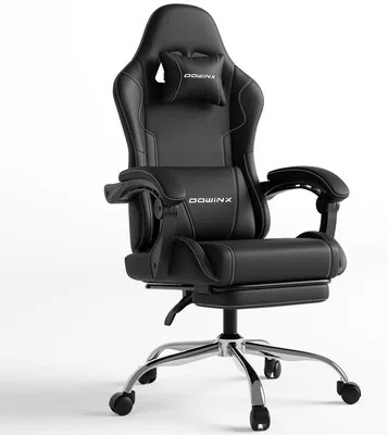 Obrázek produktu pro Herní židle s podnožkou a masážní bederní opěrkou. Ergonomická herní židle, pohodlné herní křeslo s opěrkou hlavy, černá barva