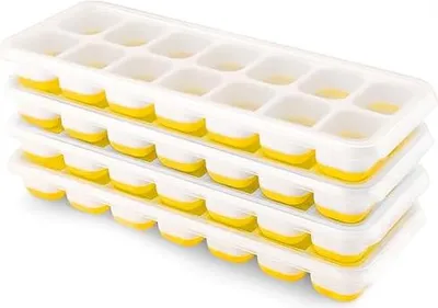 Produktbild von Eiswürfelschalen, 4er-Pack, Airabc-Silikon mit abnehmbarem Deckel, leicht zu lösende, flexible 14-Würfelschalen, BPA-frei, stapelbare Deckel für Cocktails, Gefrierschrank