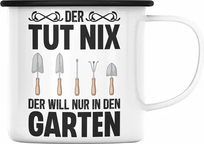 Produktbild von Trendation - Der Tut Nix Gärtner Emaille Tasse mit Spruch Garten Hobbygärtner Geschenk Lustig (Schwarz)
