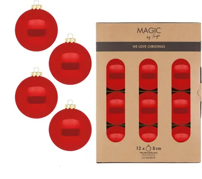 Produktbild von Weihnachtskugeln Glas 8cm 12 Stück - Modern Red